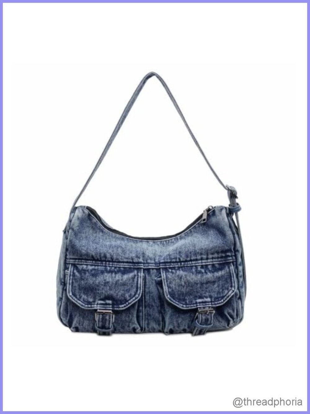 Denim Shoulder Bag Crossbody Messenger Bag Adjustable Strap Zipper Tote